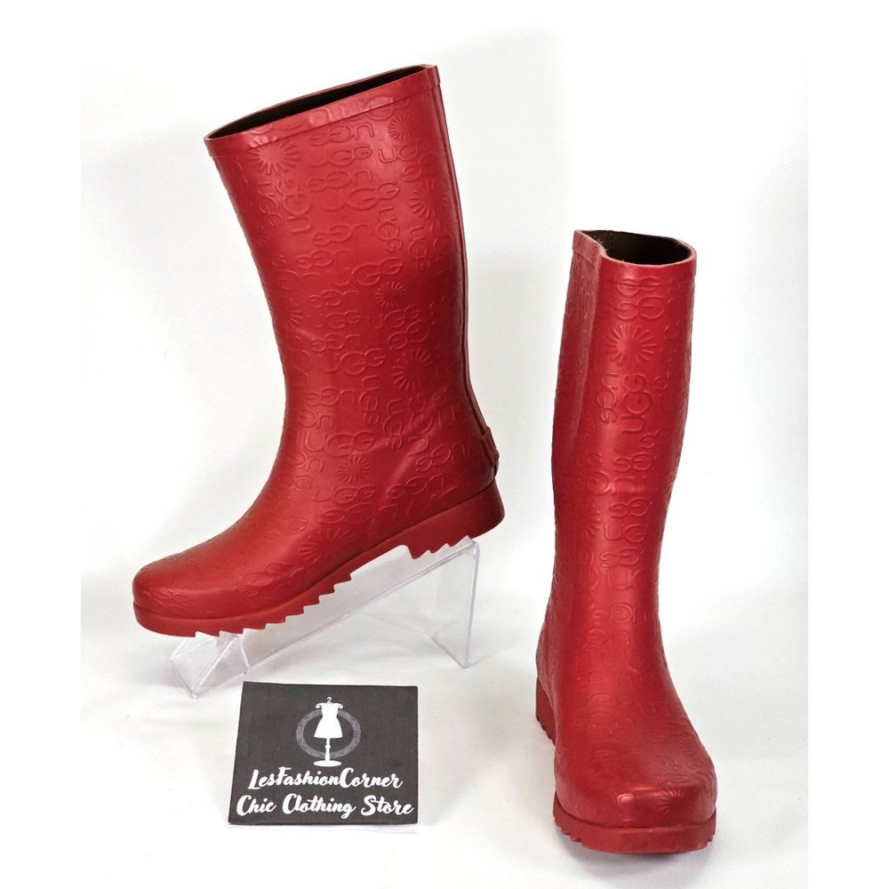 UGG Women's Red Rubber Wilshire Logo Rain Boots Size 7 1836